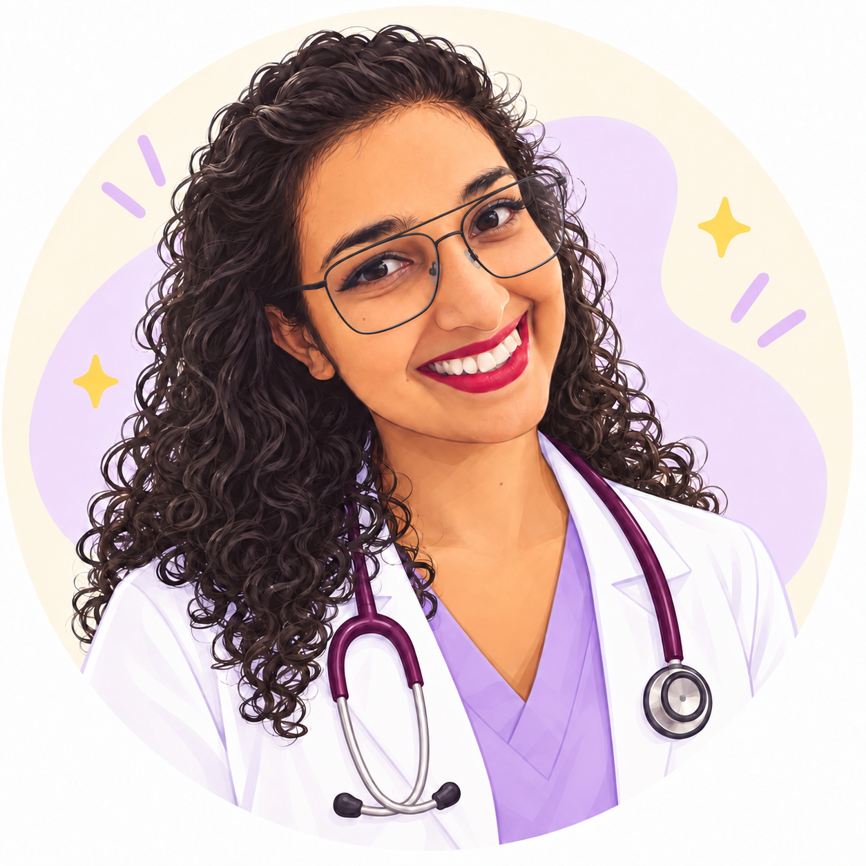 A cute cartoon portrait of Sofi, founder of The PACES Club
